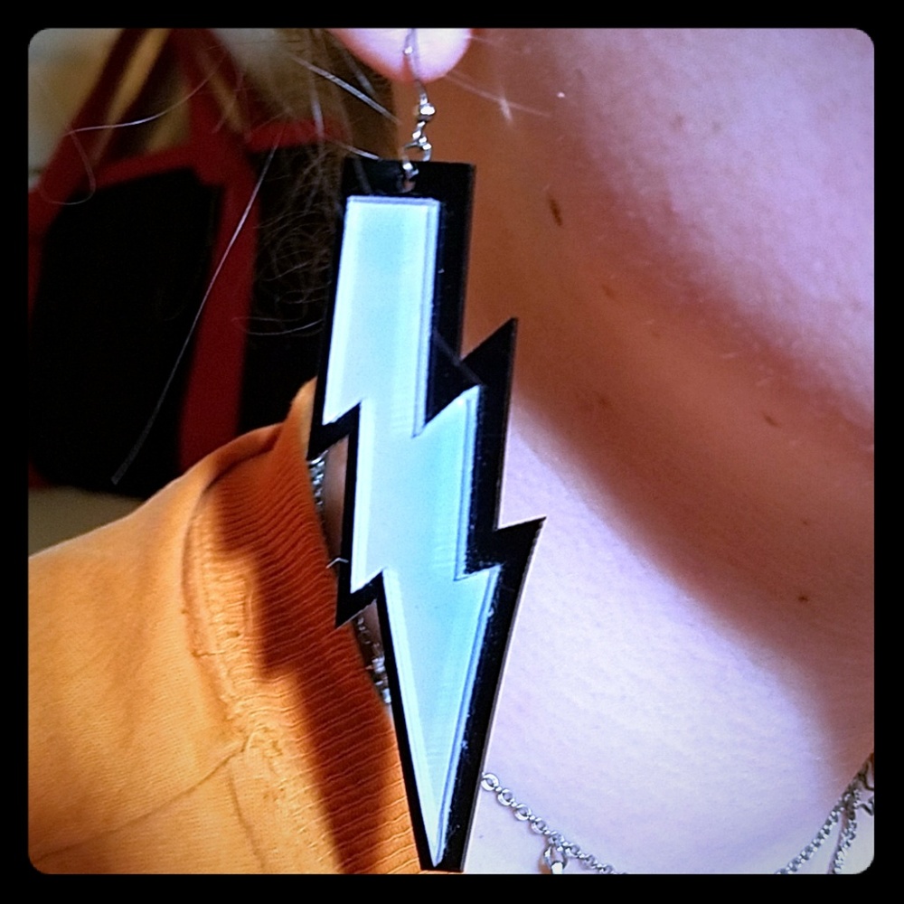 Blue/purple cartoon lightning bult rave earrings